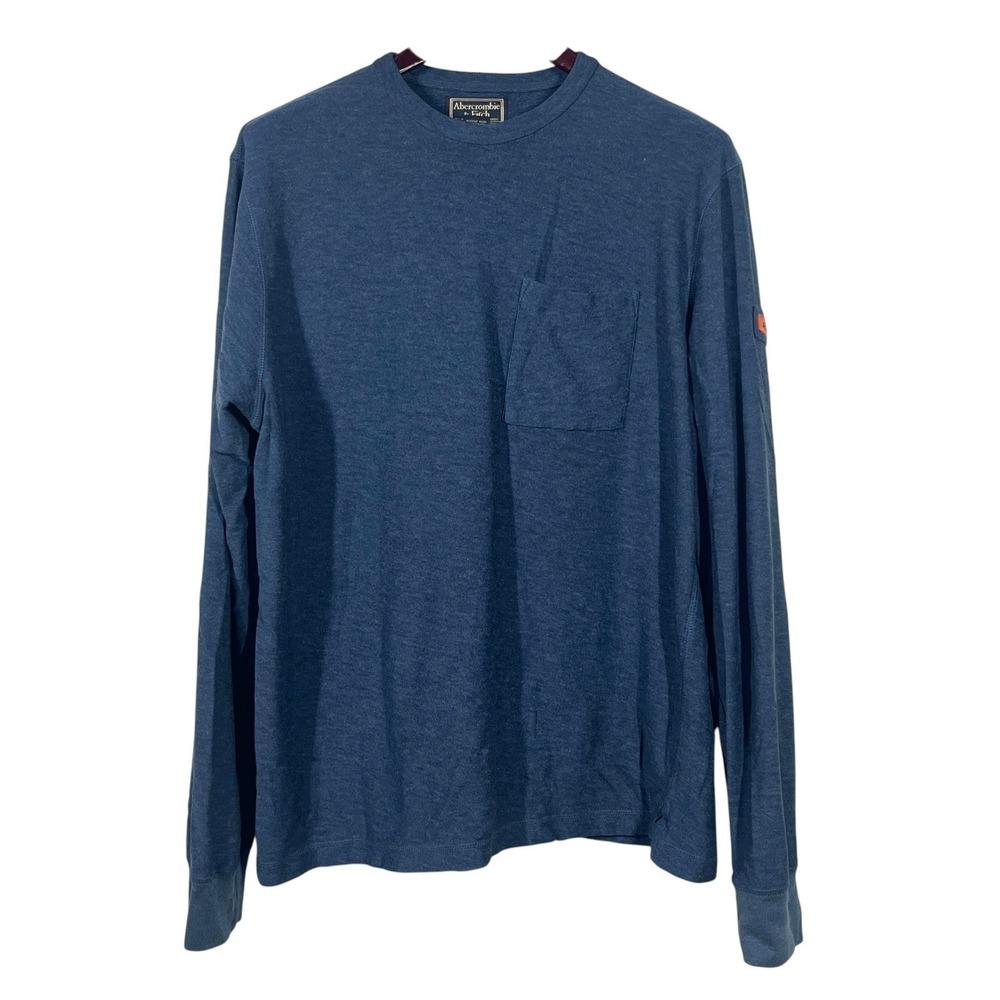 Abercrombie Fitch Wool Blend Heavyweight Pocket T-Shirt Mens L Navy Logo Patch